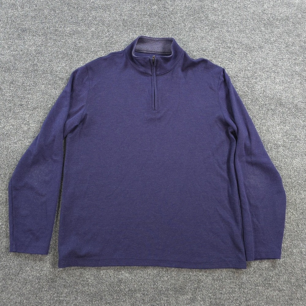 Mizzen Main Sweater Mens Large Purple 1/4 Zip Mock Neck Knit Pullover Trim Fit